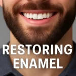 Close-up of a man's smile with healthy white teeth and full beard, symbolizing enamel restoration and cavity prevention