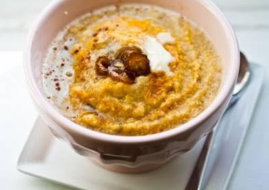 Pumpkin Spice Swirl Maple-Date Cream of Wheat