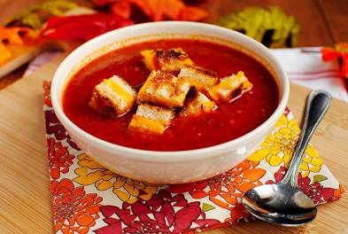Tomato Soup with Grilled Cheese Croutons